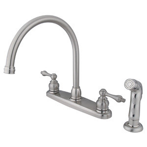 Kingston Brass Two Handle Goose Neck Kitchen Faucet & Non-Metallic Side Spray - Brushed Nickel - KB728ALSP