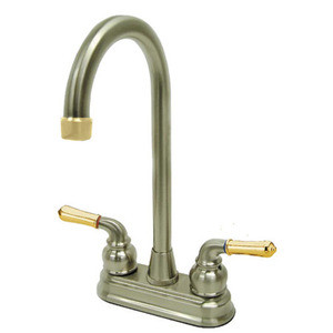 Kingston Brass Two Handle 4" Centerset High-Arch Bar Faucet - Brushed Nickel/Polished Brass - KB499