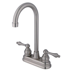 Kingston Brass Two Handle 4" Centerset High-Arch Bar Faucet - Brushed Nickel KB498AL
