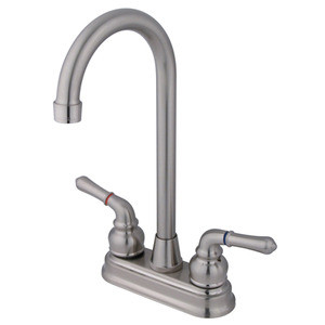 Kingston Brass Two Handle 4" Centerset High-Arch Bar Faucet - Brushed Nickel