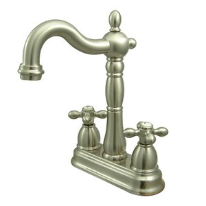 Kingston Brass Two Handle 4" Centerset Bar Faucet without Pop-Up Rod - Brushed Nickel - KB1498AX