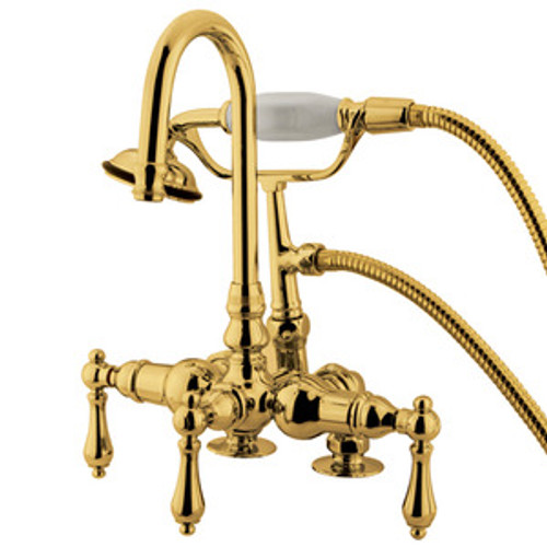 Kingston Brass 3-3/8" Deck Mount Clawfoot Tub Filler Faucet with Hand Shower - Polished Brass