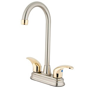 Kingston Brass Two Handle 4" Centerset Bar Faucet - Satin Nickel/Polished Brass - KB6499LL