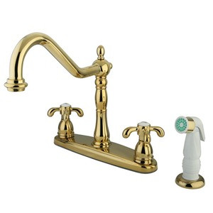 Kingston Brass Two Handle Kitchen Faucet & White Side Spray - Polished Brass - KB1752TXBS