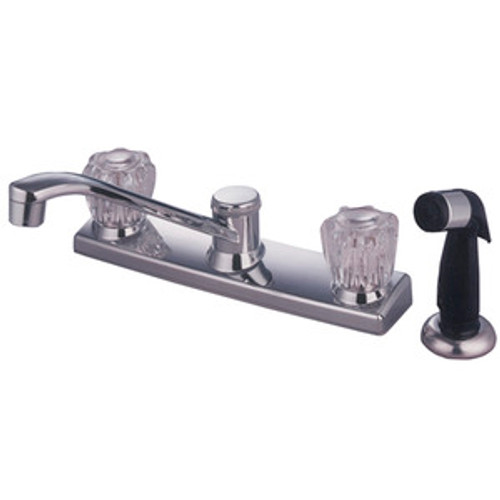 Kingston Brass Two Acrylic Handle Widespread Widespread Kitchen Faucet & Non-Metallic Side Spray - Polished Chrome KB122