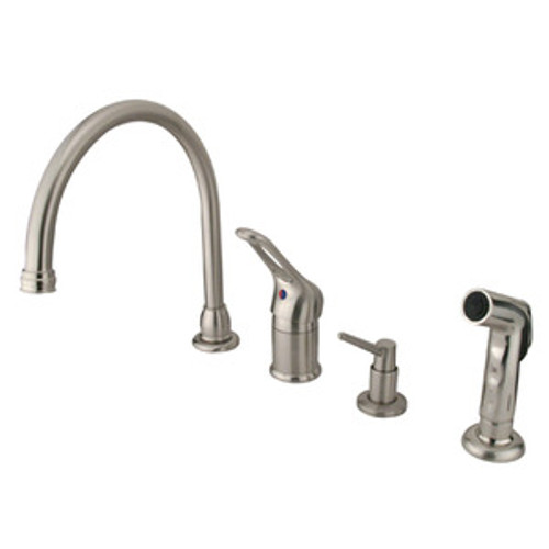 Kingston Brass Single Loop Handle Kitchen Faucet with Soap Dispenser & Side Spray - Satin Nickel