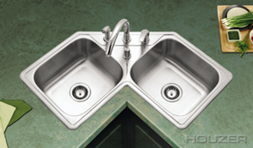 Hamat TUREEN 31 7/8" X 31 7/8" 50/50 Double Corner Bowl Drop In Kitchen Sink & Strainer - Stainless Steel