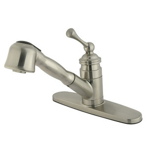 Kingston Brass Single Handle Widespread Mono Deck Pull-Out Kitchen Faucet - Brushed Nickel