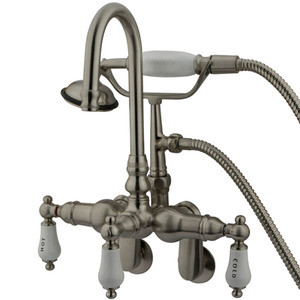 Kingston Brass 3-3/8" - 9" Adjustable Center Wall Mount Clawfoot Tub Filler Faucet with Hand Shower - Brushed Nickel CC303T8