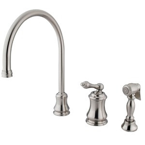 Kingston Brass Single Handle Widespread Kitchen Faucet & Brass Side Spray - Brushed Nickel KS3818ALBS