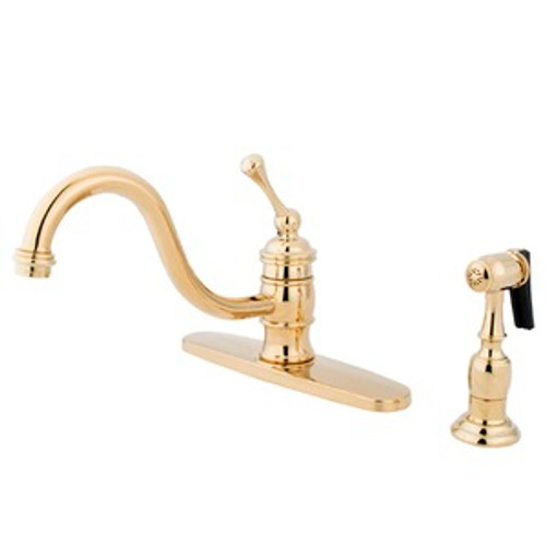 Kingston Brass Single Handle Widespread Kitchen Faucet & Brass Side Spray - Polished Brass