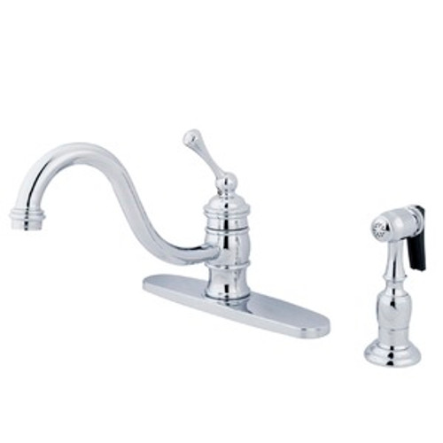 Kingston Brass Single Handle Widespread Kitchen Faucet & Brass Side Spray - Polished Chrome