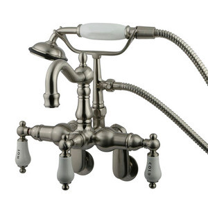 Kingston Brass 3-3/8" - 9" Adjustable Center Wall Mount Clawfoot Tub Filler Faucet with Hand Shower - Brushed Nickel CC1303T8