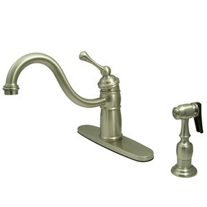 Kingston Brass Single Handle Kitchen Faucet & Brass Side Spray - Satin Nickel - KB1578BLBS