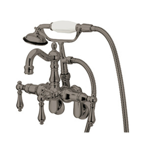 Kingston Brass 3-3/8" - 9" Adjustable Center Wall Mount Clawfoot Tub Filler Faucet with Hand Shower - Satin Nickel