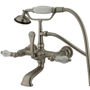 Kingston Brass Wall Mount Clawfoot Tub Filler Faucet with Hand Shower - Brushed Nickel CC555T8