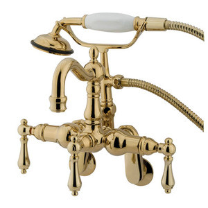 Kingston Brass 3-3/8" - 9" Adjustable Center Wall Mount Clawfoot Tub Filler Faucet with Hand Shower - Polished Brass - CC1301T2