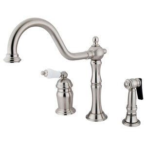 Kingston Brass Single Handle Deck Mount Widespread Kitchen Faucet & Brass Side Spray - Brushed Nickel KS1818PLBS