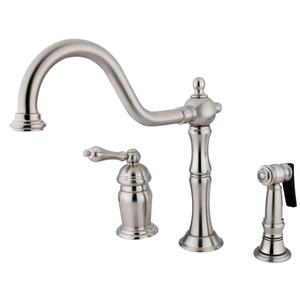 Kingston Brass Single Handle Deck Mount Widespread Kitchen Faucet & Brass Side Spray - Brushed Nickel - KS1818ALBS