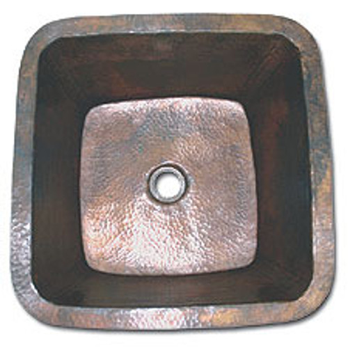 LinkaSink C006 WC 3 1/2" Drain Small 16" Square Lav Copper Sink - Weathered