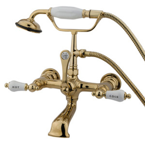 Kingston Brass Wall Mount Clawfoot Tub Filler Faucet with Hand Shower - Polished Brass CC555T2