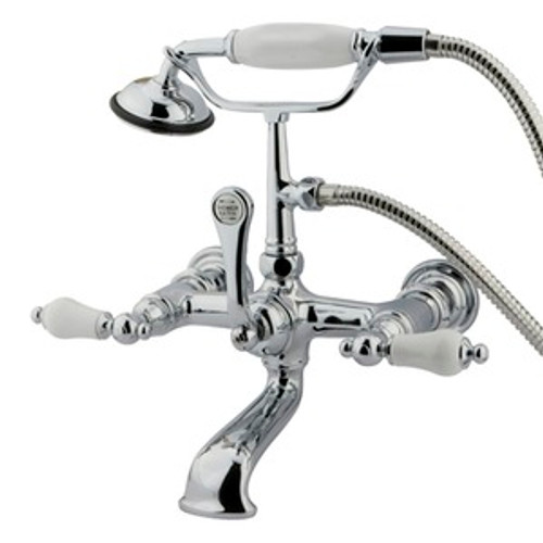 Kingston Brass Wall Mount Clawfoot Tub Filler Faucet with Hand Shower - Polished Chrome CC554T1