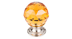 Top Knobs Amber Crystal 1 1/8" Diameter Round Knob, Brushed Satin Nickel - TK111BSN