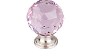 Top Knobs Pink Crystal 1 3/8" Diameter Round Knob, Brushed Satin Nickel - TK118BSN