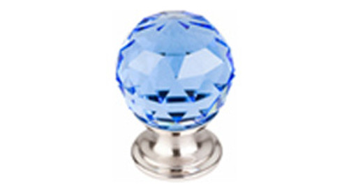 Top Knobs Additions TK123BSN 1 1/8" Blue Crystal Cabinet Door Knob - Brushed Satin Nickel Base