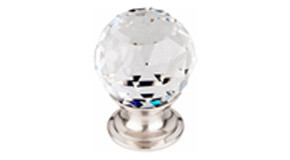 Top Knobs Clear Crystal 1 1/8" Diameter Round Knob, Brushed Satin Nickel - TK125BSN