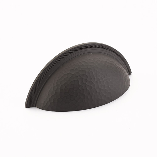 Schaub Atherton Solid Brass Door Cup Pull Hammered Knurled Edge 3" cc - Oil Rubbed Bronze - 574-10B