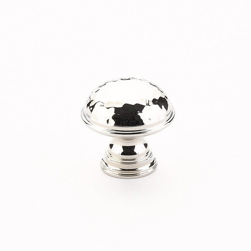 Schaub Atherton Solid Brass Door Knob Hammered Plain Edge 1-1/4" Diam - Polished Nickel - 570-PN