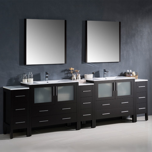 Fresca FVN62-108ES-UNS Torino Double Sink Bathroom Vanity & 3 Side Cabinets & Integrated Sinks & Faucets 108"W - Espresso