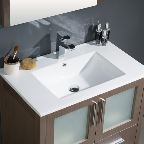 Fresca FVN6230GO-UNS Torino Bathroom Vanity with Integrated Sink & Faucet 30" W - Gray Oak