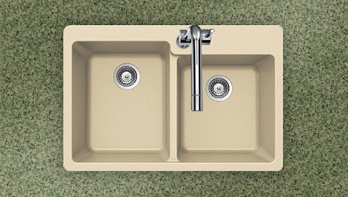 Hamat SiOStone 33" W x 22" L Quartztone Topmount Composite Granite Double Bowl Kitchen Sink - Sand