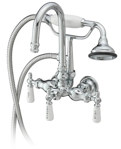 Cheviot Gooseneck Two Handle Tub Filler Faucet With Hand Shower - Chrome - 3107-CH