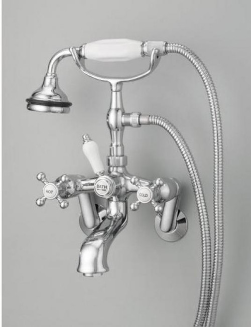 Cheviot  5100-BN Tub Filler Faucet With Hand Shower & Cross Handles  - Brushed Nickel
