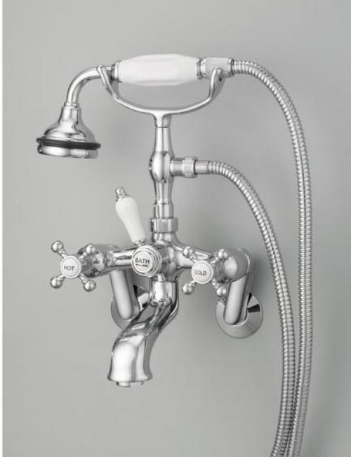 Cheviot Tub Filler Faucet With Hand Shower & Cross Handles - Chrome - 5100-CH