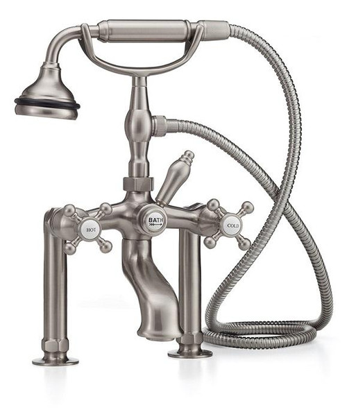 Cheviot Extra Tall Rim Mount Tub Filler Faucet With Hand Shower & Cross Handles - Brushed Nickel - 5127-BN