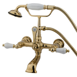 Kingston Brass Wall Mount Clawfoot Tub Filler Faucet with Hand Shower - Polished Brass CC553T2