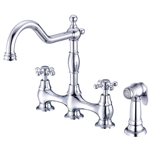 Gerber D404457 Opulence Two Handle Bridge Kitchen Faucet with Side Spray - Chrome