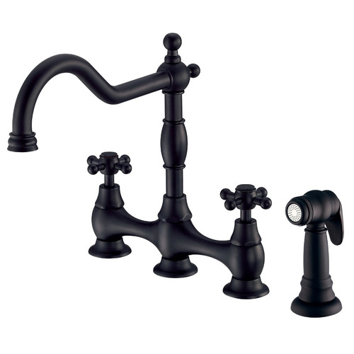 Gerber D404457BS Opulence Two Handle Bridge Kitchen Faucet with Side Spray - Satin Black