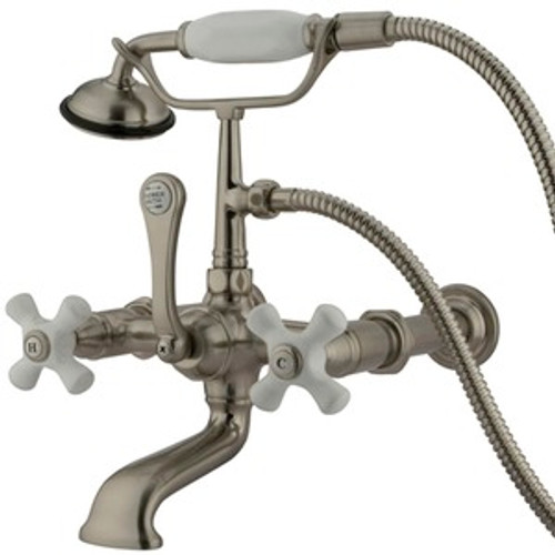 Kingston Brass Wall Mount Clawfoot Tub Filler Faucet with Hand Shower - Satin Nickel CC549T8