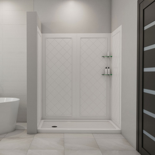 DreamLine  DL-6189L-01 SlimLine 30 in. by 60 in. Single Threshold Shower Base Left Hand Drain and QWALL-5 Shower Backwall Kit DreamLine  DL-6189L-01 SlimLine 30 in. by 60 in. Single Threshold Shower Base Left Hand Drain and QWALL-5 Shower Backwall Kit