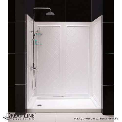 DreamLine  DL-6189R-01 SlimLine 30 in. by 60 in. Single Threshold Shower Base Right Hand Drain and QWALL-5 Shower Backwall Kit