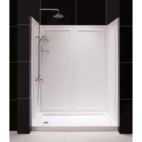 DreamLine  DL-6190L-01 SlimLine 32 in. by 60 in. Single Threshold Shower Base Left Hand Drain and QWALL-5 Shower Backwall Kit