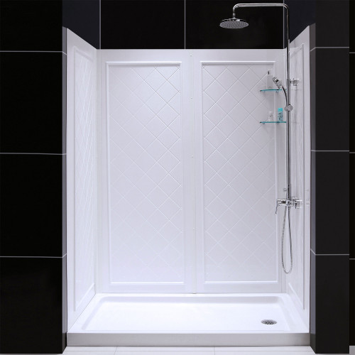DreamLine  DL-6191R-01 SlimLine 34 in. by 60 in. Single Threshold Shower Base Right Hand Drain and QWALL-5 Shower Backwall Kit