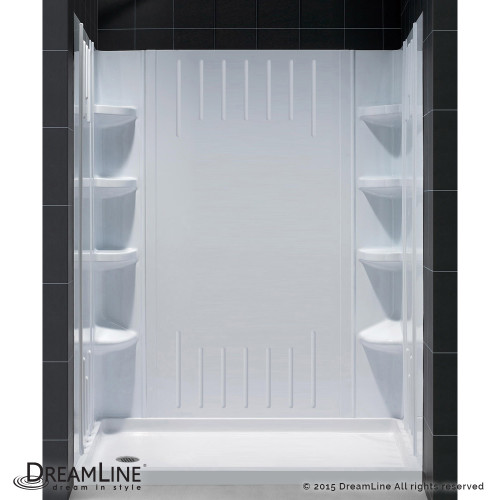 DreamLine  DL-6145L-01 SlimLine 30 in. by 60 in. Single Threshold Shower Base Left Hand Drain and QWALL-3 Shower Backwall Kit
