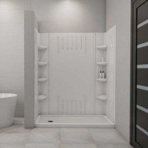 DreamLine  DL-6147L-01 SlimLine 34 in. by 60 in. Single Threshold Shower Base Left Hand Drain and QWALL-3 Shower Backwall Kit