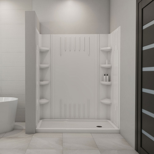 DreamLine  DL-6148R-01 SlimLine 36 in. by 60 in. Single Threshold Shower Base Right Hand Drain and QWALL-3 Shower Backwall Kit DreamLine  DL-6148R-01 SlimLine 36 in. by 60 in. Single Threshold Shower Base Right Hand Drain and QWALL-3 Shower Backwall Kit